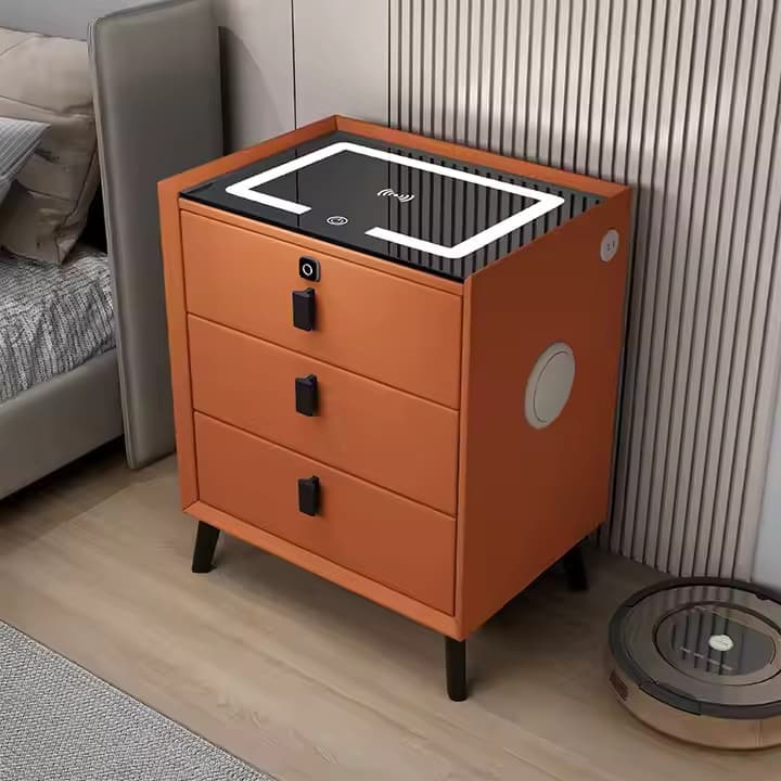 Adjustable Colors Sofa Side Table with 3 Drawers for Bedroom Living Room Smart Lighted Bedside Table Led Nightstands