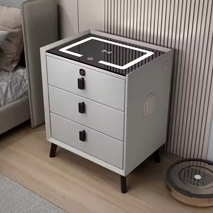 Adjustable Colors Sofa Side Table with 3 Drawers for Bedroom Living Room Smart Lighted Bedside Table Led Nightstands