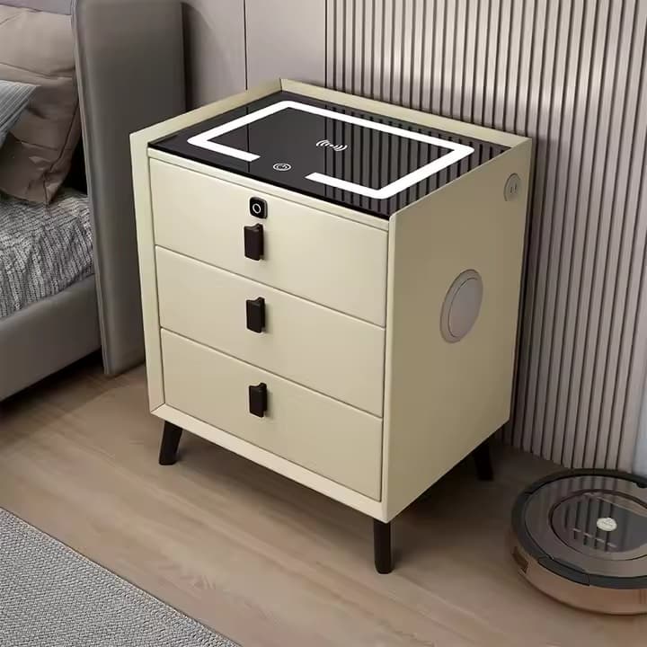 Adjustable Colors Sofa Side Table with 3 Drawers for Bedroom Living Room Smart Lighted Bedside Table Led Nightstands