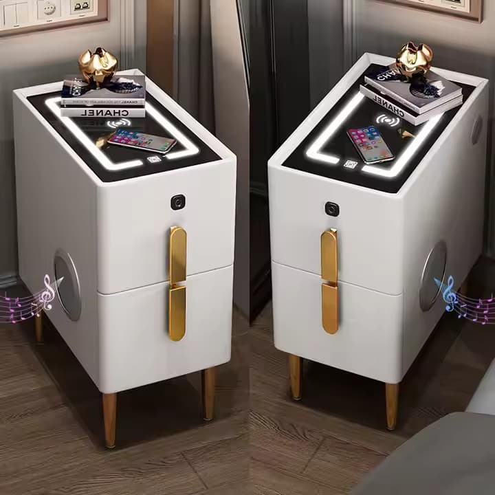 Nightstand With Wireless Charging Station & USB Charging, Bedside Table With LED Lights, Icrofiber Leather Wrapping Bedside Table