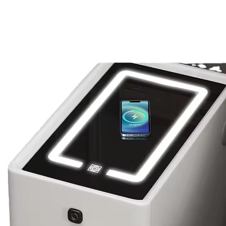 Nightstand With Wireless Charging Station & USB Charging, Bedside Table With LED Lights, Icrofiber Leather Wrapping Bedside Table